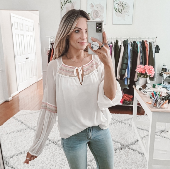 Diane Von Furstenberg silk ivory embroidered top
